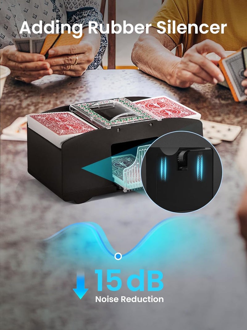 GROWNEER 1-4 Deck Automatic Card Shuffler, Poker Shuffler Machine with Rubber Silencer, Lower Noise, Casino Card Electric Shuffler, Playing Card Shuffler for UNO, Phase 10, Skyjo, Skip Bo Home Card Game - Image 2
